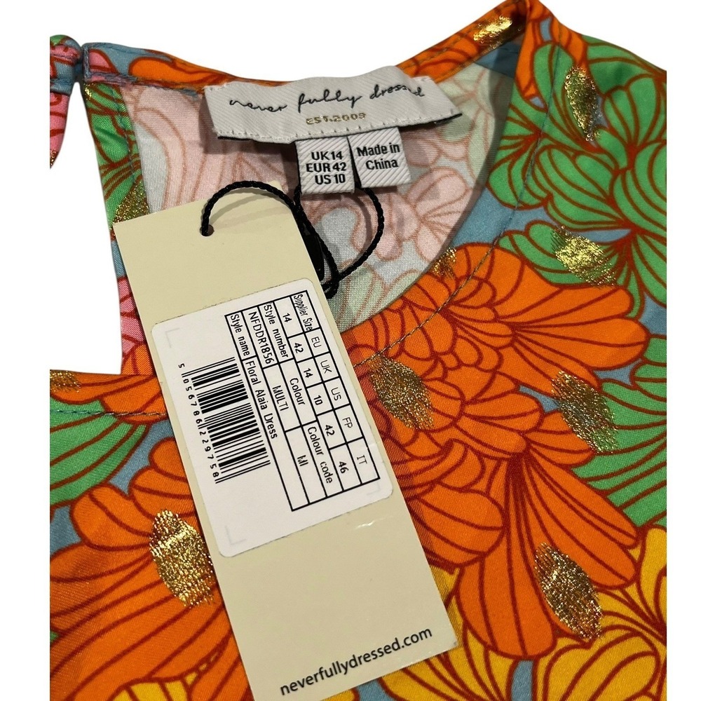 NWT Never Fully Dressed Floral Alaia Maxi Dress Gold Foil Multi Color US 10 - Picture 11 of 16